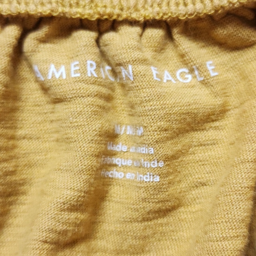 American Eagle Peasant Embroidered Top Mustard Cotton Size M Boho - Picture 8 of 9